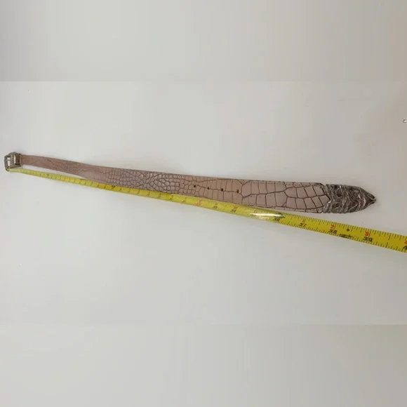 Street Ahead Vintage Croc Embossed Leather Belt Silver Statement Hardware L - Picture 5 of 8
